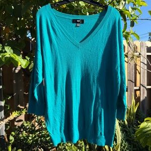Mossimo Teal Blue V-Neck Women's 3/4 Sleeve Knit Top - XXL